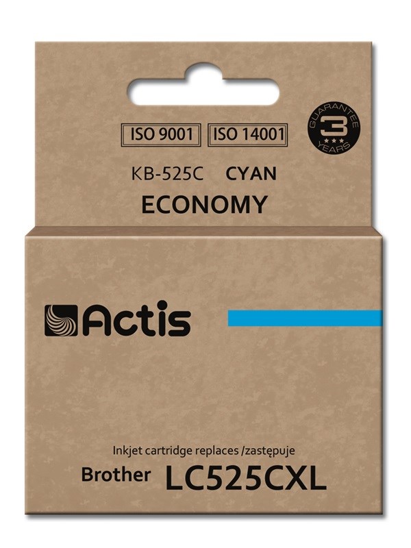 Ngjyrë për printer Actis KB-525C (zëvendësim për Brother LC525C), 15 ml, e kaltër