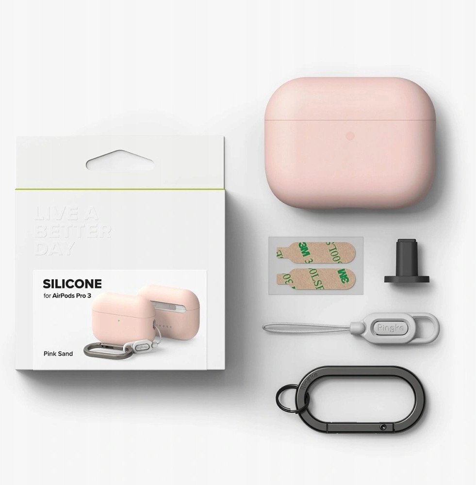Силиконска маска Ringke за Apple AirPods Pro 3, со капак за полнење, розова Pink Sand