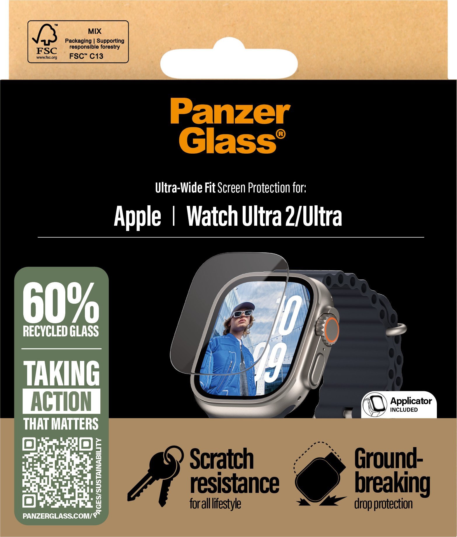 Mbrojtës ekrani PanzerGlass për Apple Watch Ultra 2, Ultra Wide Fit, transparent