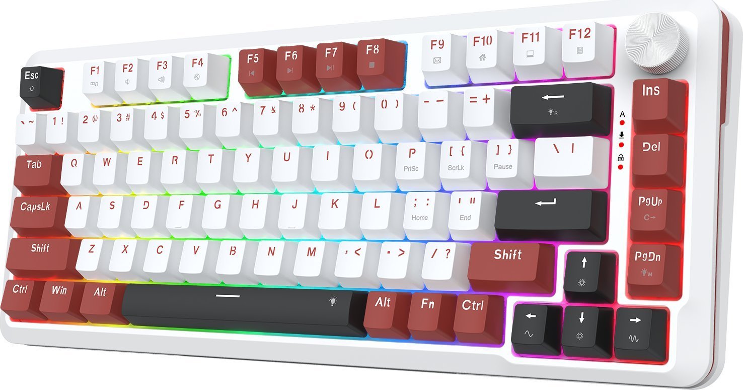 Tastierë mekanike Redragon K721WRB RGB, 75%, hot swap, e bardhë e kuqe e zezë