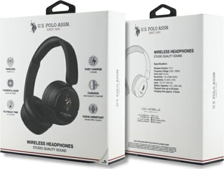 Kufje pa tela US Polo DH Color Logo, Bluetooth 5.3, 30 orë bateri, të zeza