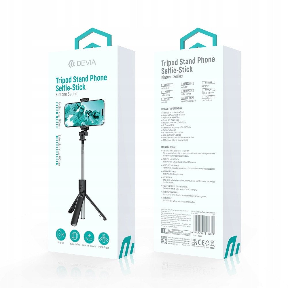 Shkop selfie me tripod Devia Multi Function Portable, i palosshëm, portativ, i zi