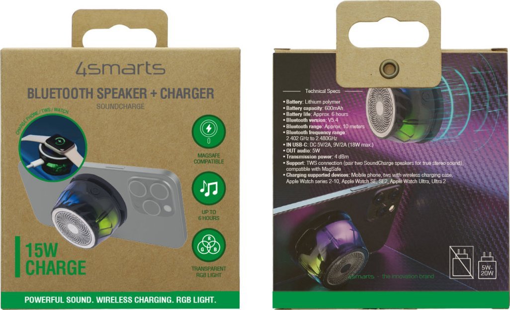 Altoparlant Bluetooth 4smarts SoundCharge, MagSafe kompatibil, portabël, i zi