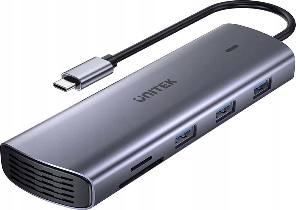 Hub USB C Unitek 9in1, HDMI VGA, Gigabit Ethernet, gri