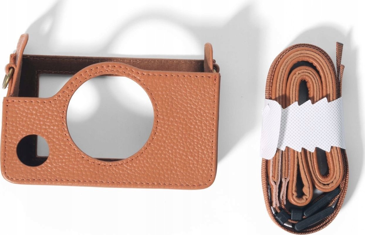 Këllëf aparati LoveInstant për Fujifilm Instax Mini Evo, lëkurë eko, me rrip, kafe