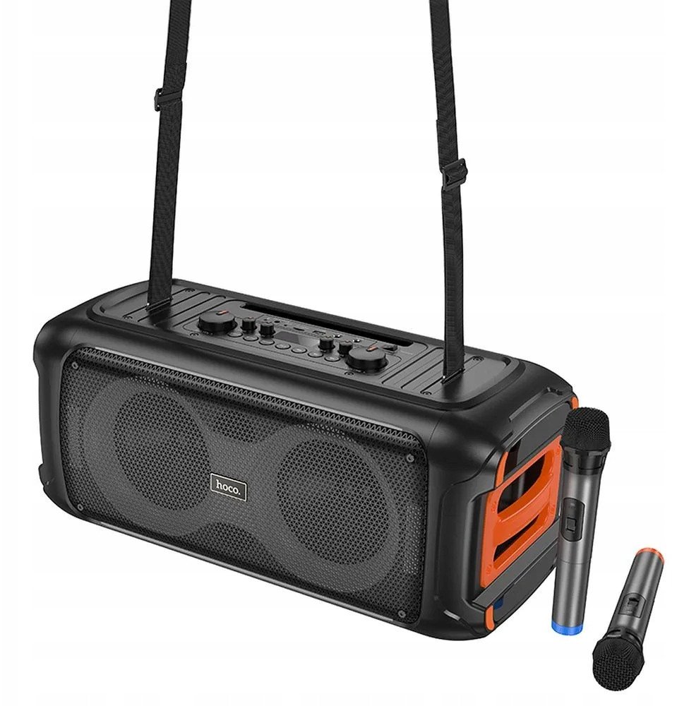 Boks karaoke Hoco HA9, 60W, 2 mikrofonë wireless, i zi
