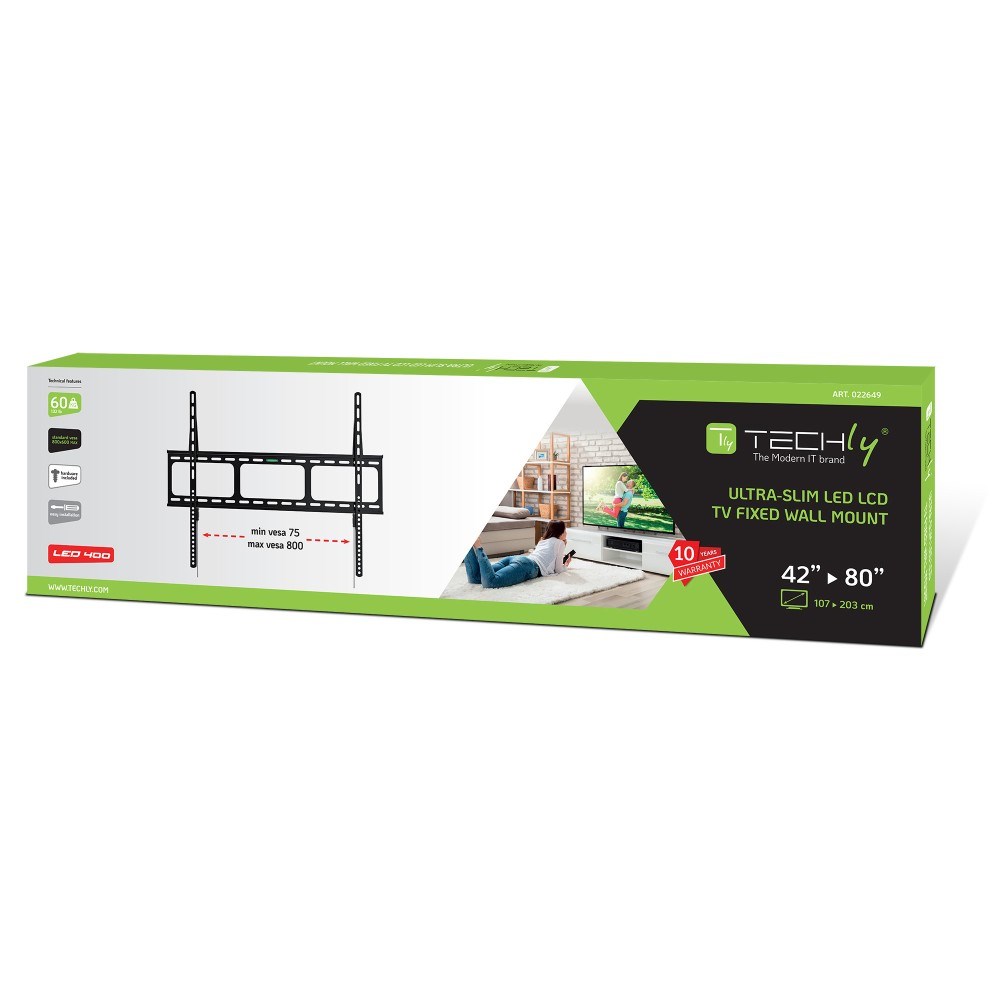 Mbajtëse muri për TV Techly LED/LCD, 42-80", VESA 800x600, e zezë