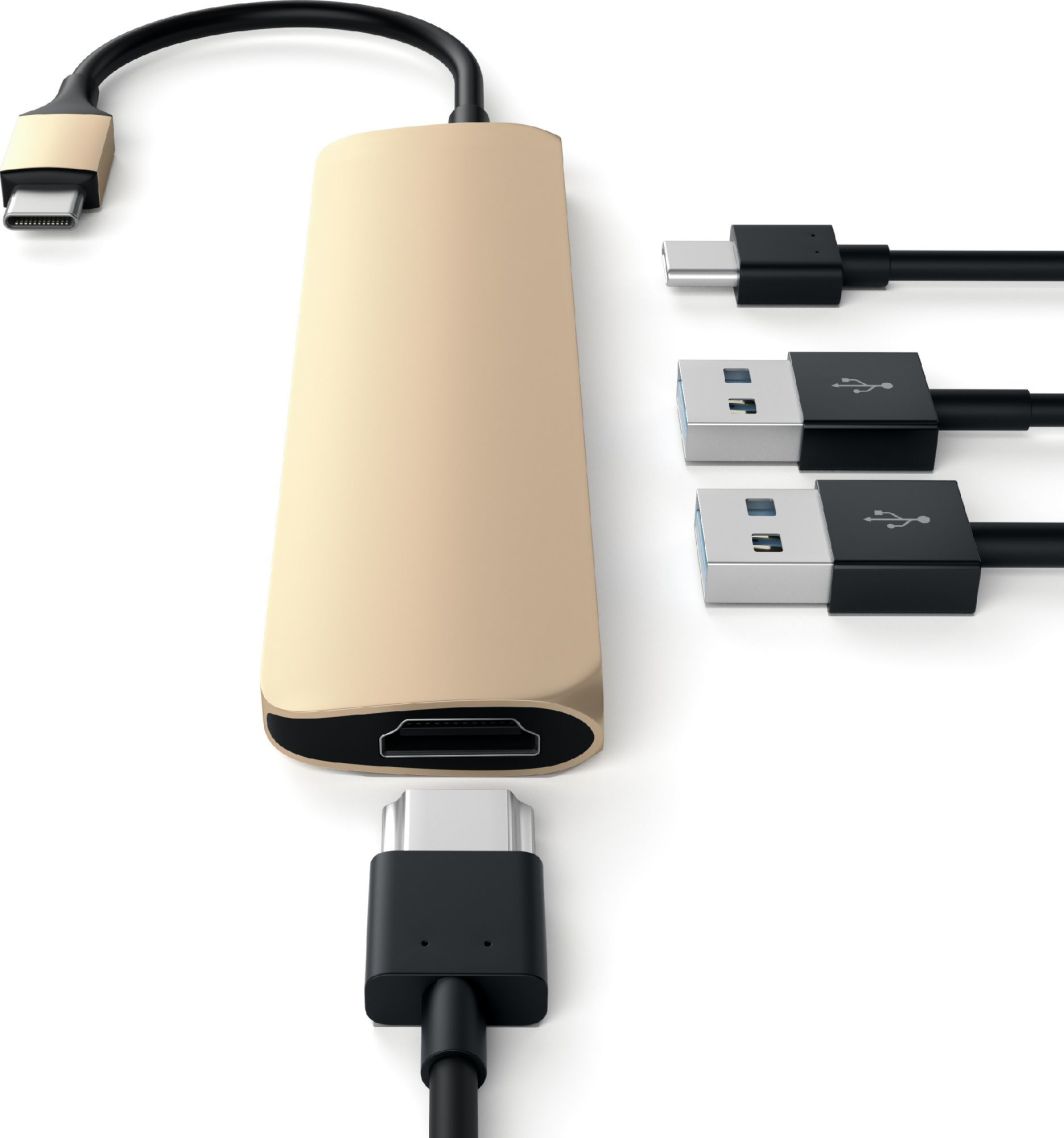 Konvertues Satechi Aluminum SLIM Type-C MultiPort Adapter, HDMI 4K, 2x USB 3.0, artë