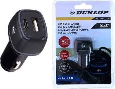 Karikues veture Dunlop USB dhe USB C, 18W Power Delivery, LED blu