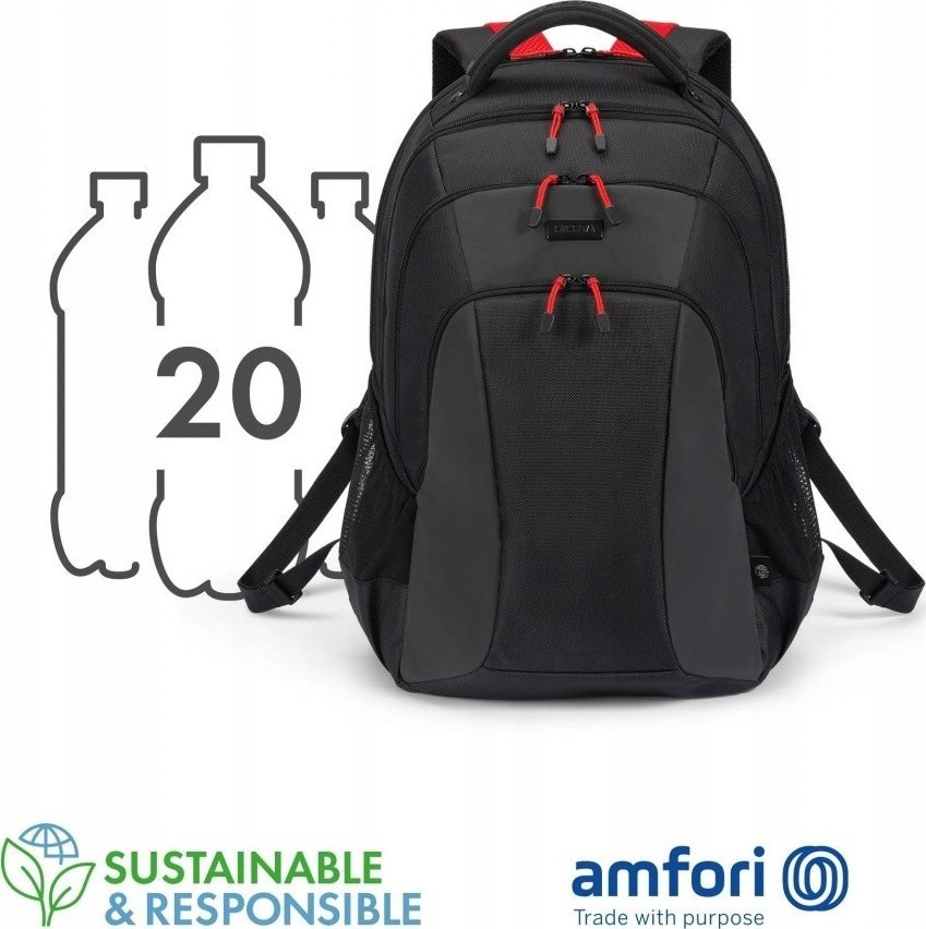 Çantë shpine DICOTA Seeker II D32119, për laptop, poliestër rPET, e zezë me të kuqe