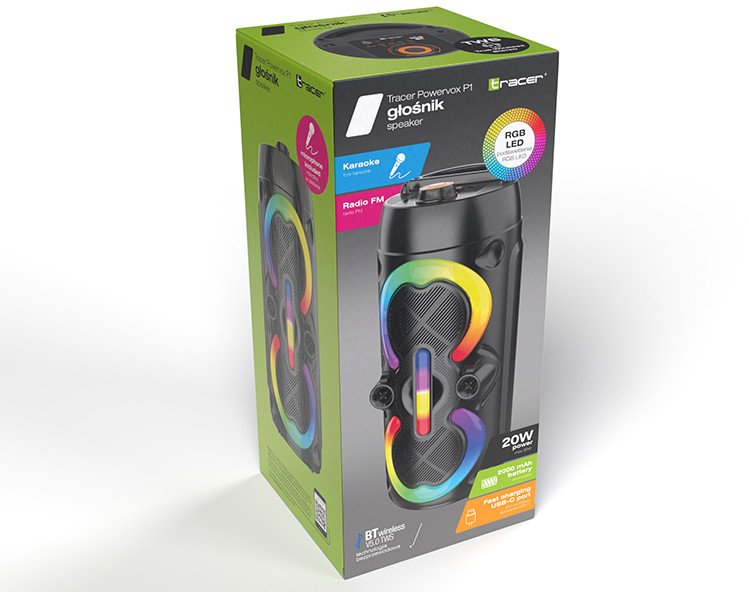 Kutinë zërimi Tracer Powervox P1, 20W, Bluetooth, me drita RGB