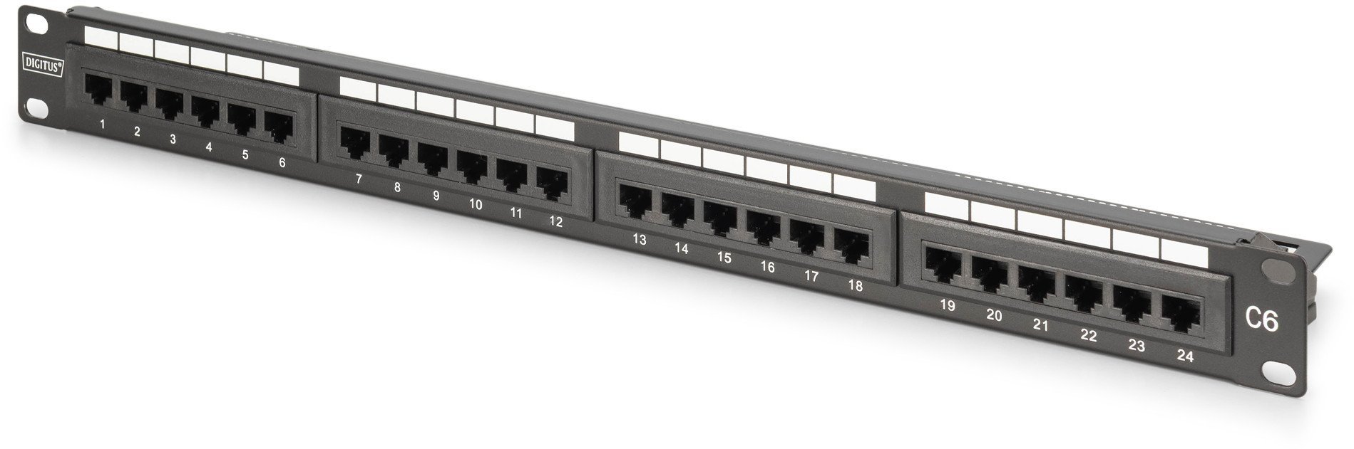 Patch panel Digitus CAT 6 Class E, 24 porta, 19", i paekranizuar