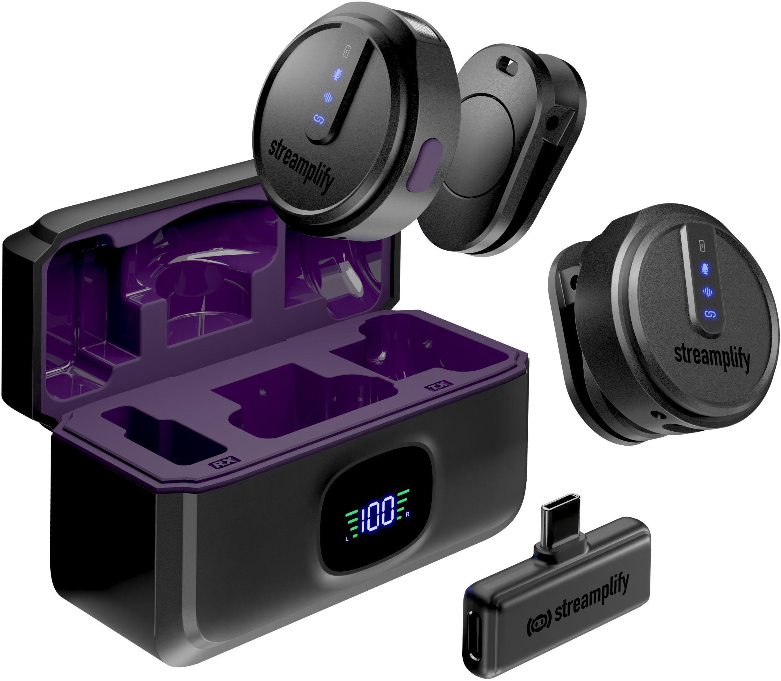 Mikrofon wireless Streamplify Mic Go, set me dy mikrofona, USB C, i zi