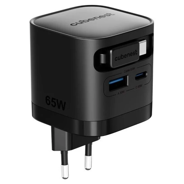 Karikues Cubenest S3D2 PD GaN, 65W, me kabllo USB C, i zi