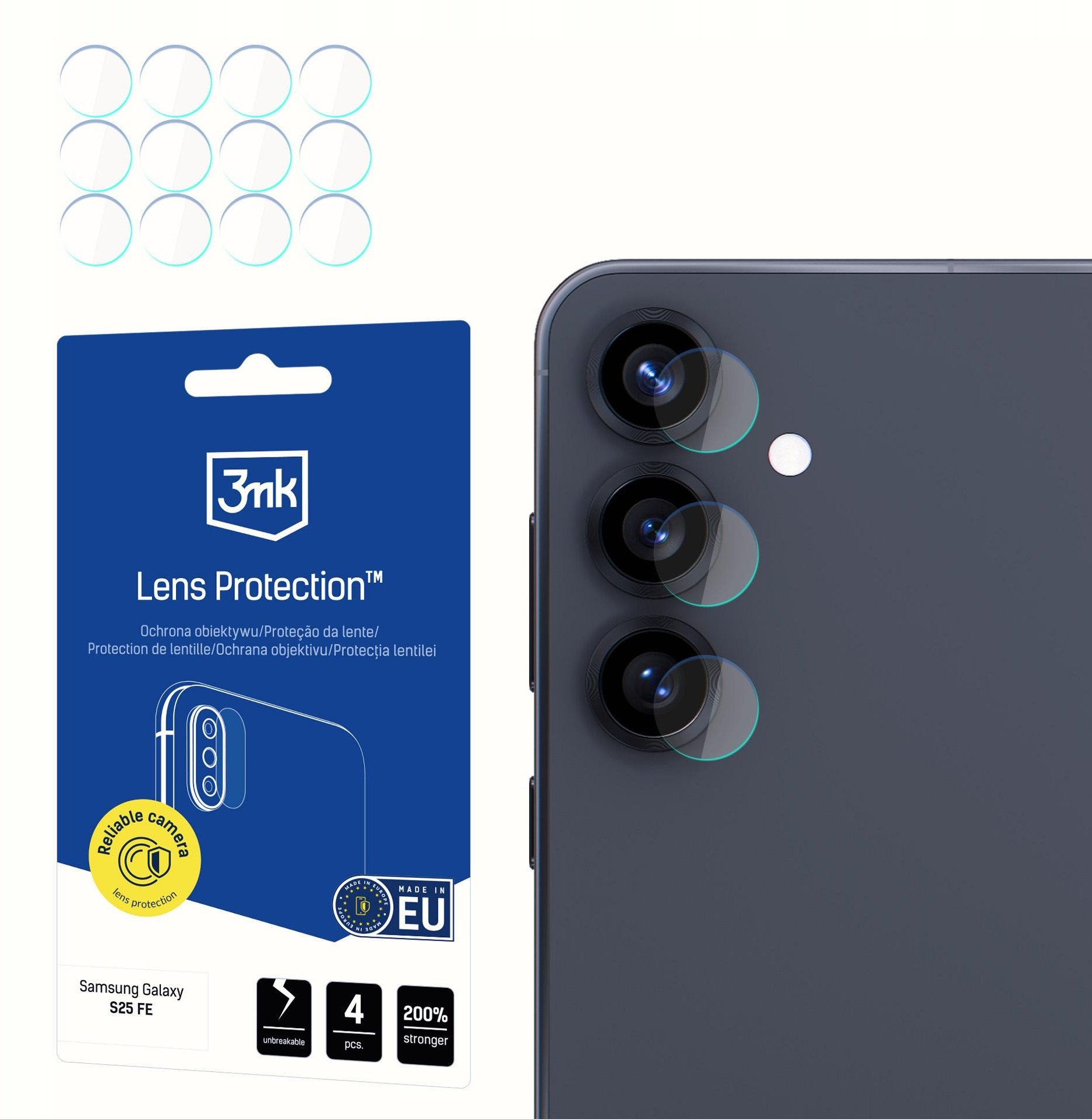 Заштитно стакло за камера 3MK Samsung Galaxy S25 FE, 9H, транспарентно