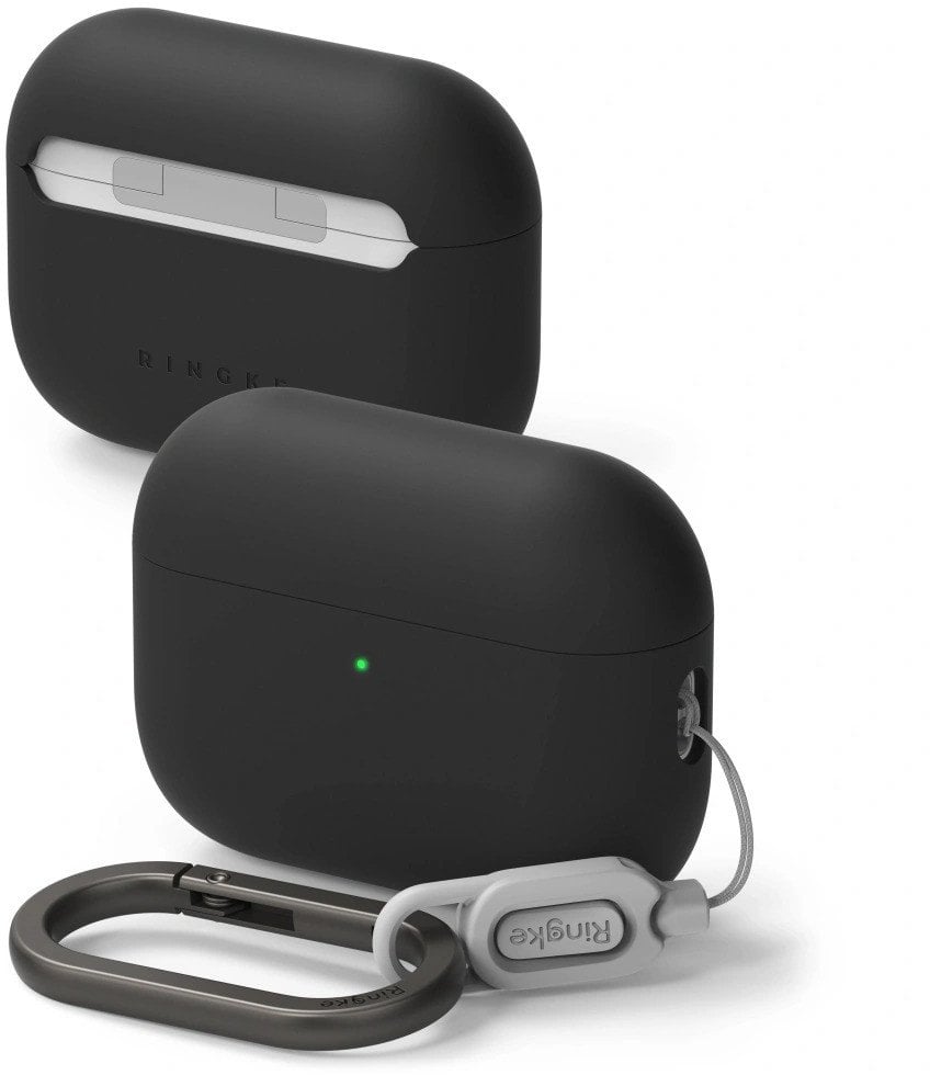 Заштитна кутија Ringke Silicone за Apple AirPods Pro 3, со карабин, црна