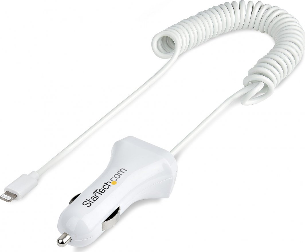 Полнач за автомобил StarTech.com, Lightning 1m, 12W, 2 USB порти, бел