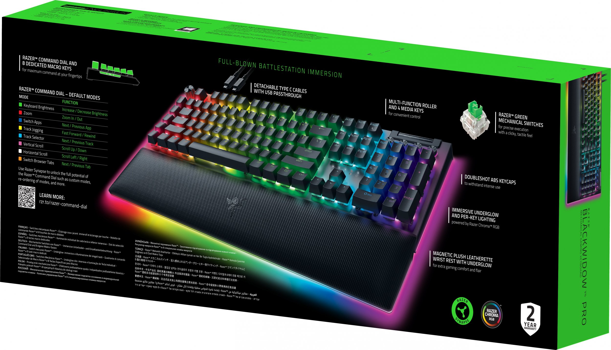 Tastierë Razer BlackWidow V4 Pro Green, mekanike gaming, RGB, e zezë