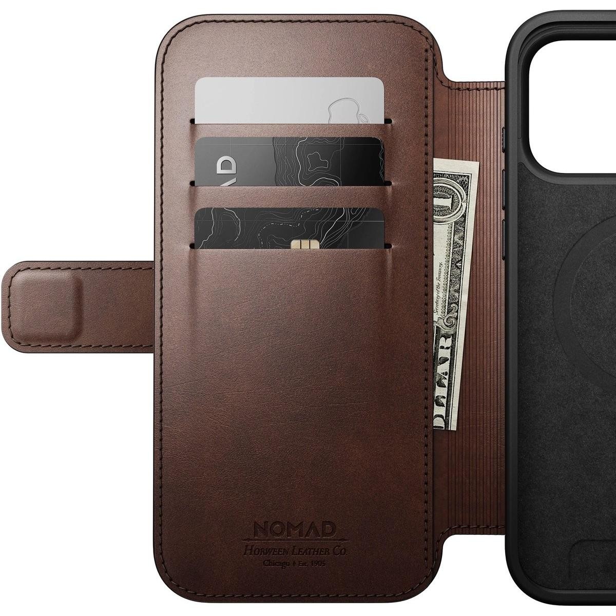 Këllëf folio për telefon Nomad Modern Leather, për iPhone 17 Pro Max, lëkurë Horween, kafe e errët