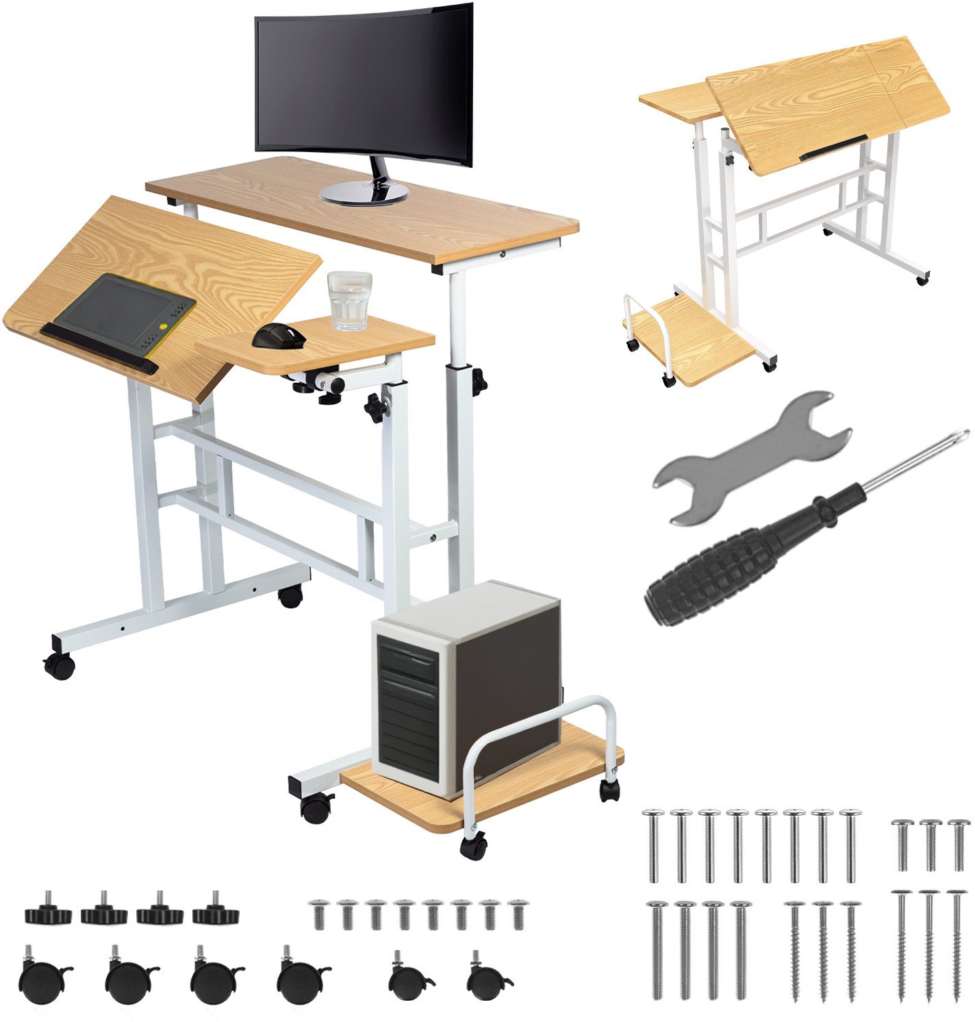 Мобилна маса Maclean MC-124 W, прилагодување на висина 67-115cm, 80x60cm, бела