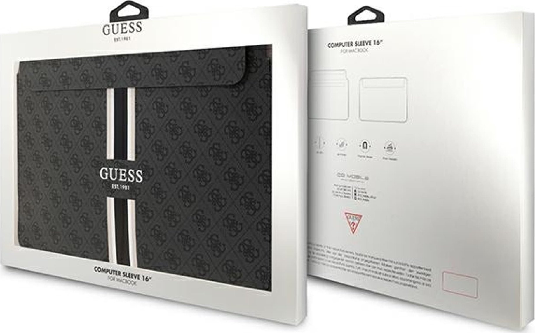 Këllëf laptopi Guess 4G Printed Stripes, 16", për MacBook, i zi