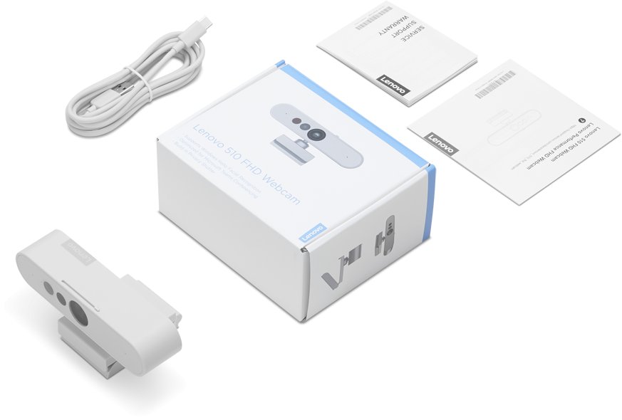 Веб камера Lenovo 510 FHD, Full HD, вградени микрофони, сива Cloud