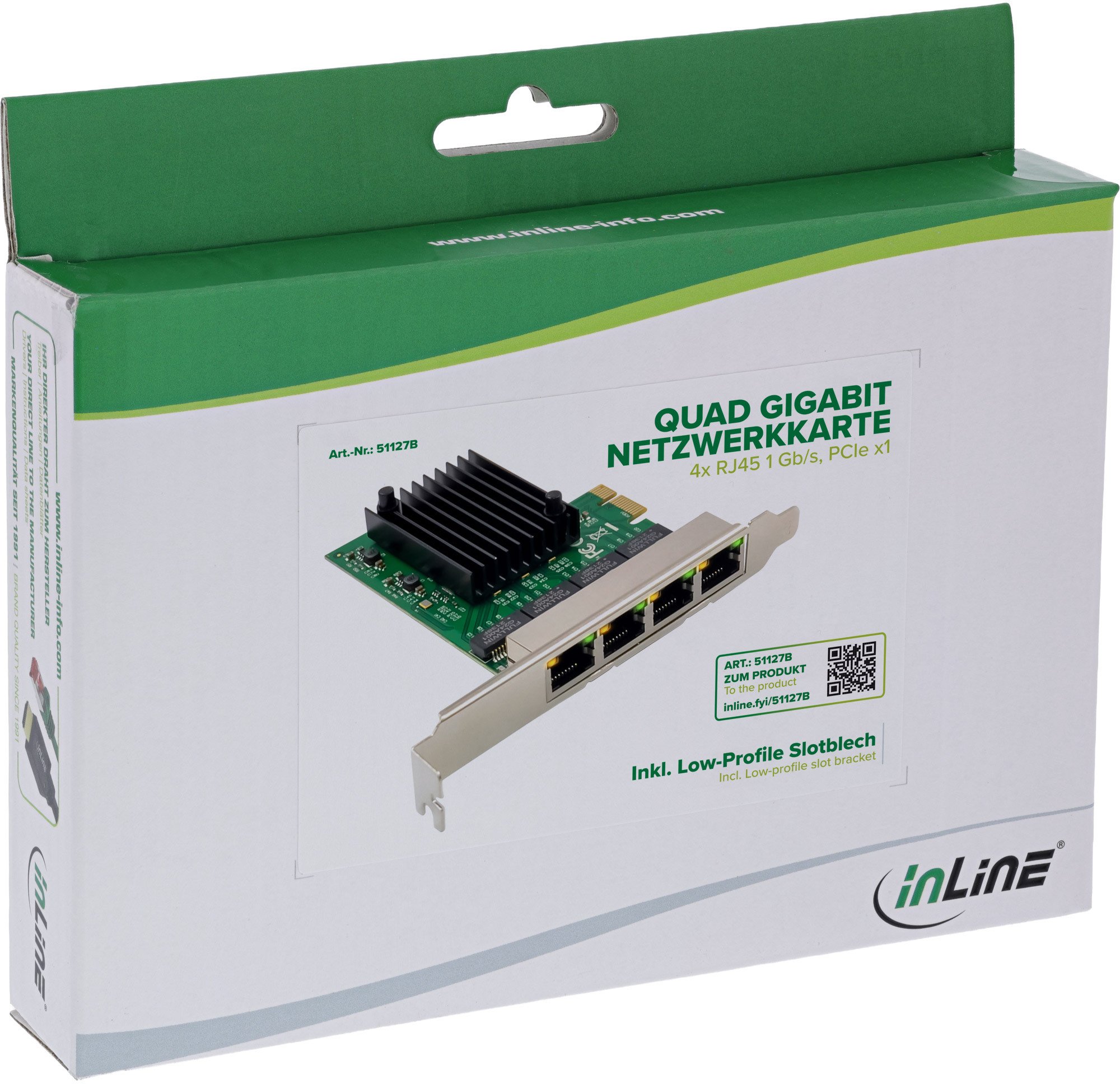 Kartë rrjeti InLine Quad Gigabit, 4x RJ45 1Gb/s, PCIe x1