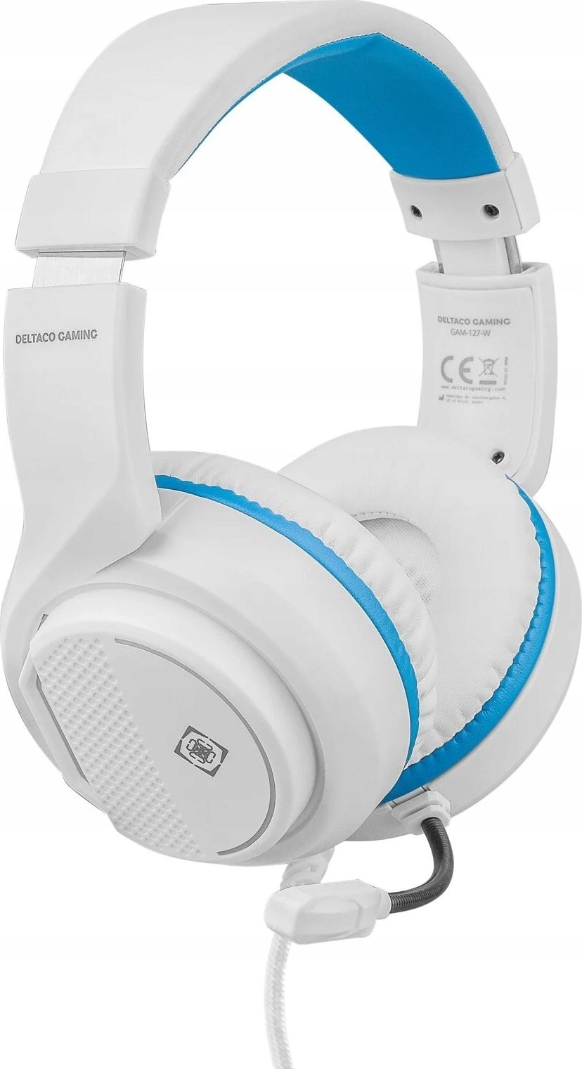 Gaming kufje Deltaco GAM127W, për PlayStation 5, 40mm, kabllo 2m, të bardha blu
