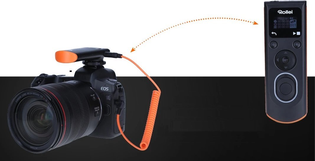 Безжичен далечински управувач за obturator Rollei, за Canon DSLR, OLED екран, 50m, црна
