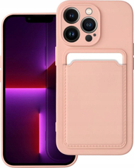 Mbulesë telefoni Forcell Card Case për iPhone 14 Pro, silikoni me xhep karte, rozë