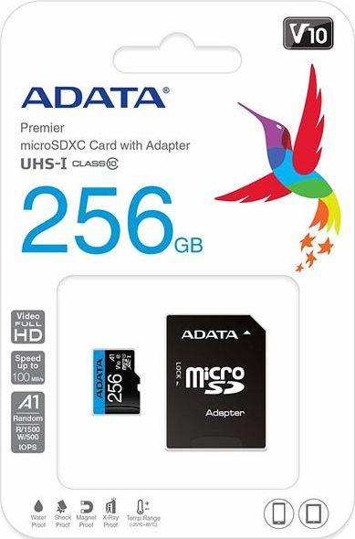 Kartë memoristike Adata Premier microSDXC 256GB UHS1/CL10/A1 (AUSDX256GUICL10A1-RA1)