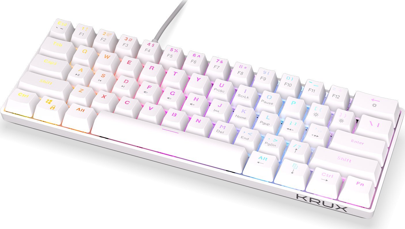 Tastierë mekanike Krux Qara 60%, 61 taste, RGB, e bardhë