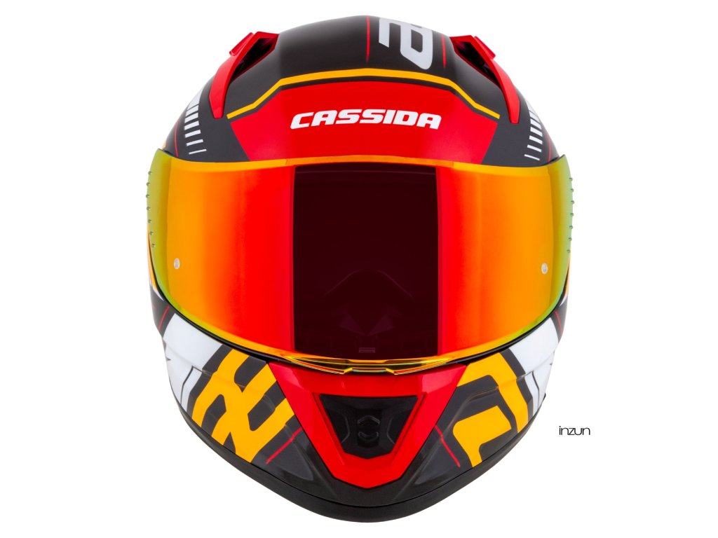 Helmetë moto CASSIDA Aero Drome 2026, integrale, polikarbonat, e zezë metalike portokalli e kuqe e bardhë