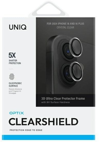 Заштитно стакло Uniq Optix Clear за камера iPhone 16 16 Plus, закалено стакло 9H, транспарентно