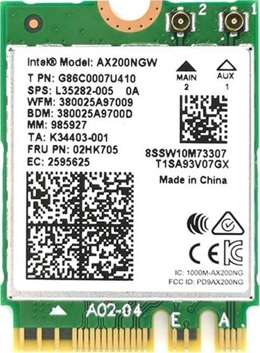 Modul Wi-Fi Intel AX200, Wi-Fi 6, 2400 Mbit/s, i brendshëm