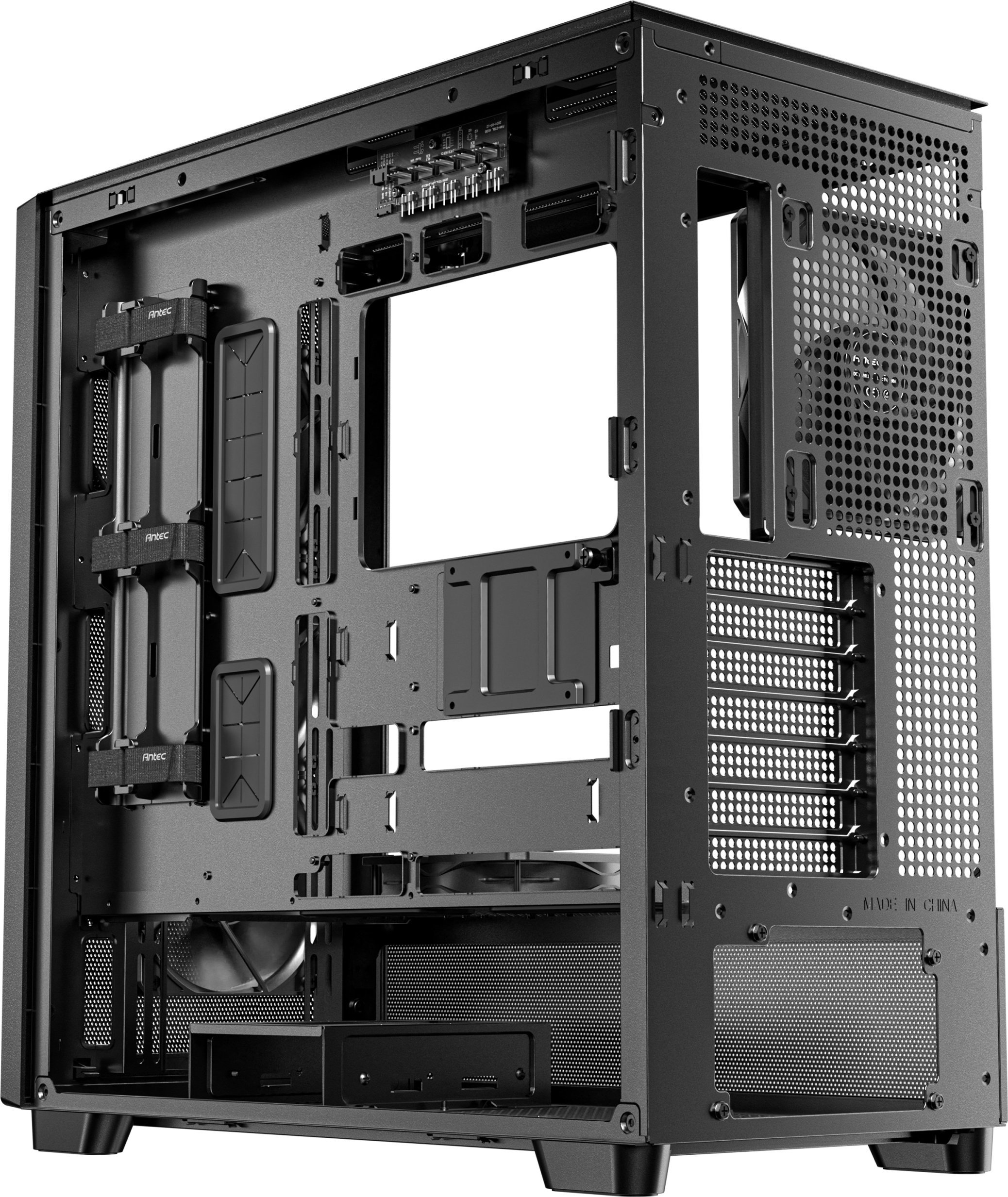 Куќиште за компјутер Antec Dark League DF700 Flux, MIDI Tower, ARGB, црно со оревово дрво