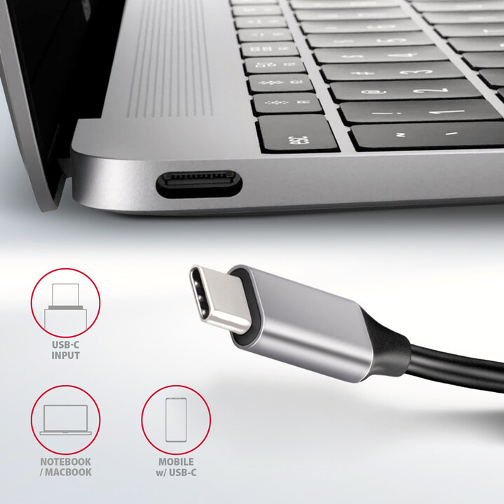 Hub shumëfunksional AXAGON HUB 6në1 USB 3.2 Gen 1, 3x USB-A, HDMI, SD/microSD, PD 100W, kabllo USB-C 20cm