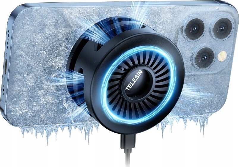 Ладилник за телефон Telesin, со безжичен полнач, црн