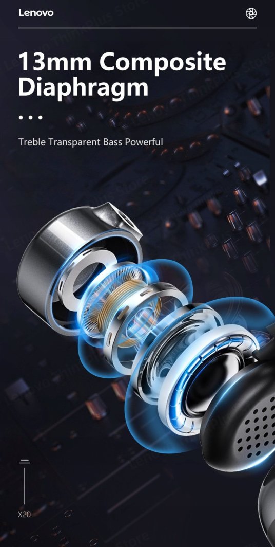 Dëgjuese Lenovo X20 Ear Clip TWS, 6 orë, 10m, me mikrofon, të zeza