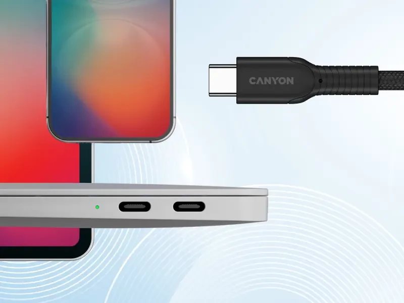 USB кабел Canyon OnWire 60CL, USB C во USB C, 1m, 60W, црн