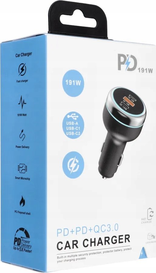 Полнач за автомобил Baseus CC69 2C1A, USB QC 3.0, 2x Type C PD, 191W, црн