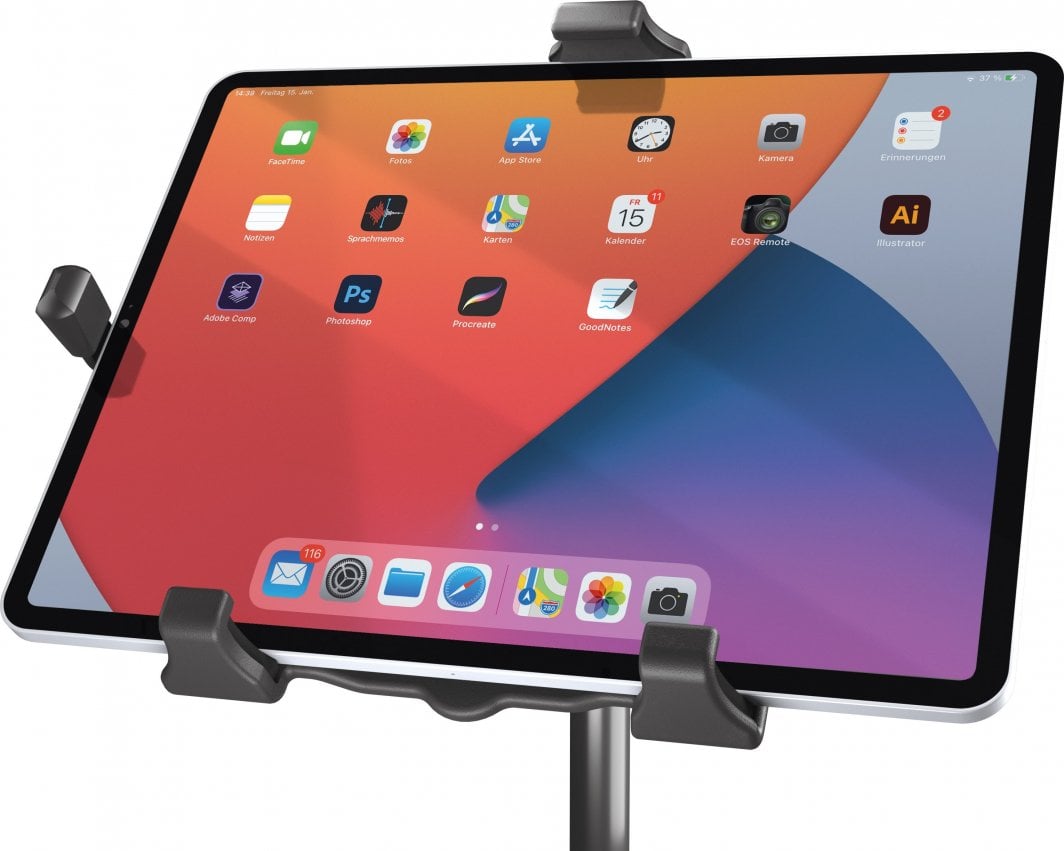 Mbajtëse tableti K&amp;M 19744.000.55, për tavolinë, e rregullueshme, e zezë