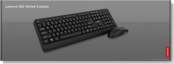 Set tastierë dhe maus Lenovo 160 Wired Combo, me kabllo, USB, i zi