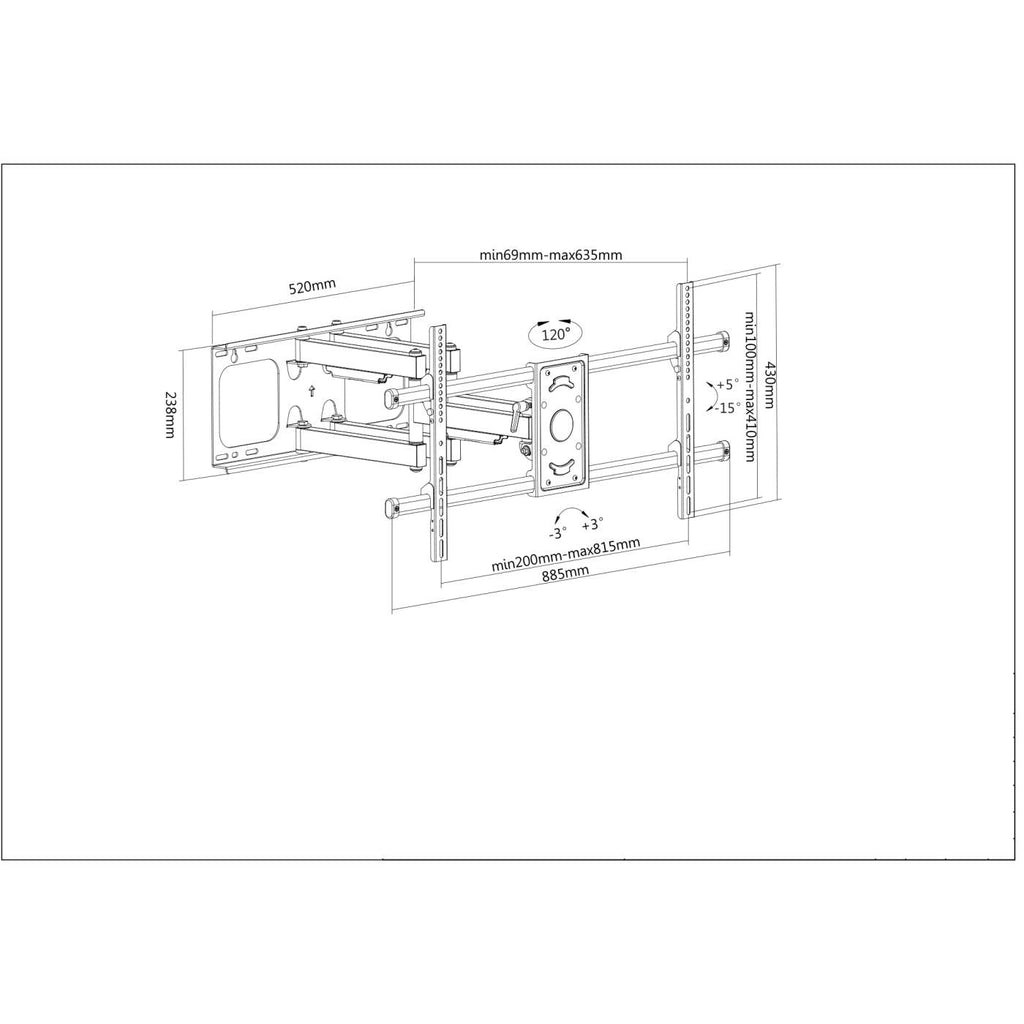 Mbajtëse muri për TV Manhattan Full-Motion, 37-90", 75 kg, e zezë 