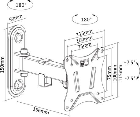 Mbajtëse murale për monitor DELTACO, 13"-27", e zezë