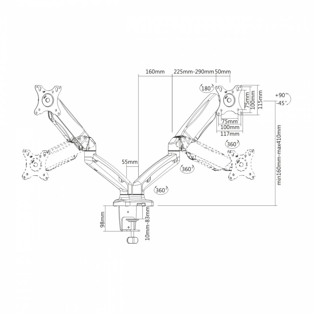 Mbajtëse Art Desk për 2 monitorë 13"- 27", e zezë