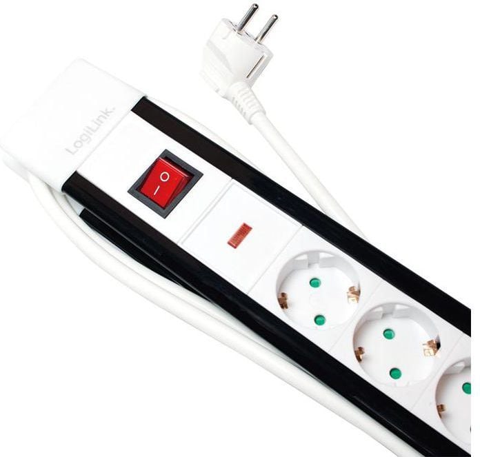 Продолжен кабел LogiLink LPS211, 5 приклучници, кабел 3 m, бело-црн