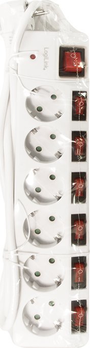 Електричен продолжувач LogiLink LPS250, 6 приклучоци, кабел 1.5 m, бел