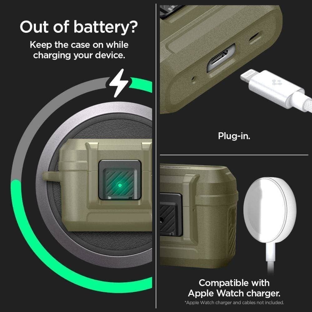 Mbështjellëse Spigen Lock Fit për Apple AirPods Pro 1 2, matte, khaki