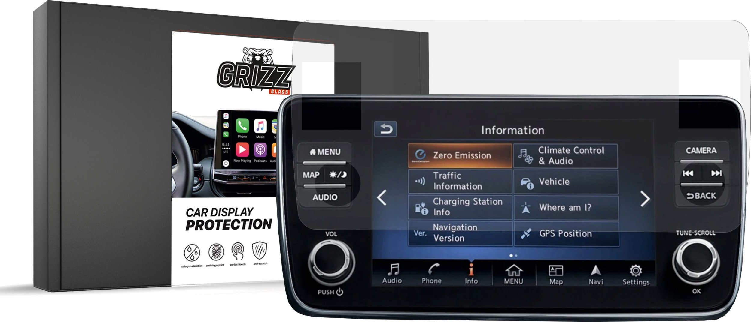 Film mbrojtës ekrani GRIZZ MatteScreen për Nissan Leaf 2017 2025, anti gjurmë gishtash, matte, transparent